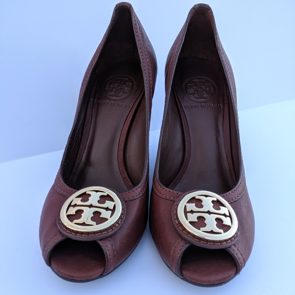 Tory Burch Shoes - TORY BURCH Leather Peep Toe Wedge. Size 6. EUC